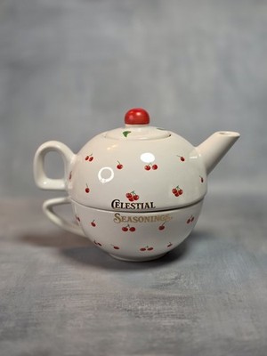 TEA FOR ONE TEA SET Celestial Seasonings Ceramic Tea Cup Cherry Design