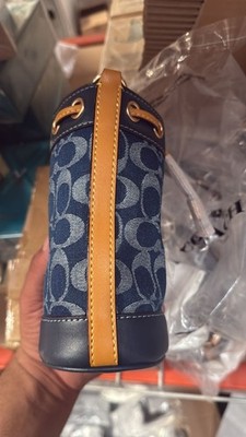 Coach Signature Denim Mini Bucket Bag Shoulder Bag Brass/Denim