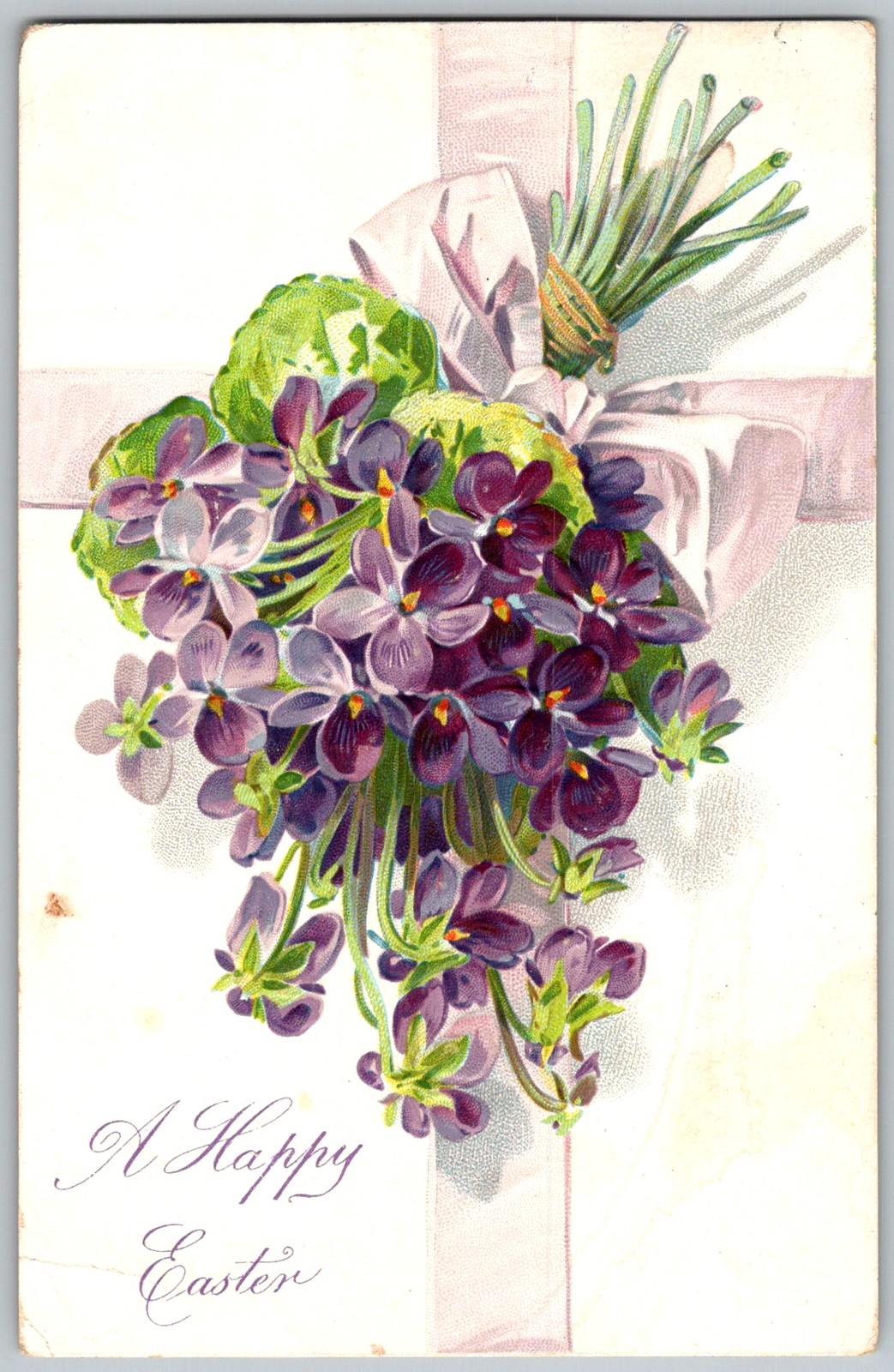 Antique Postcard Violet Bouquet Easter Greeting Iowa, US 1900s
