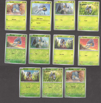 Nymble Pokemon Card Collection Set of 11 English Cards Reverse Holo Grass Type