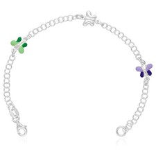 Kids Sterling Silver 3mm Cable Chain Butterfly Charm Bracelet Solid Links 6.5"