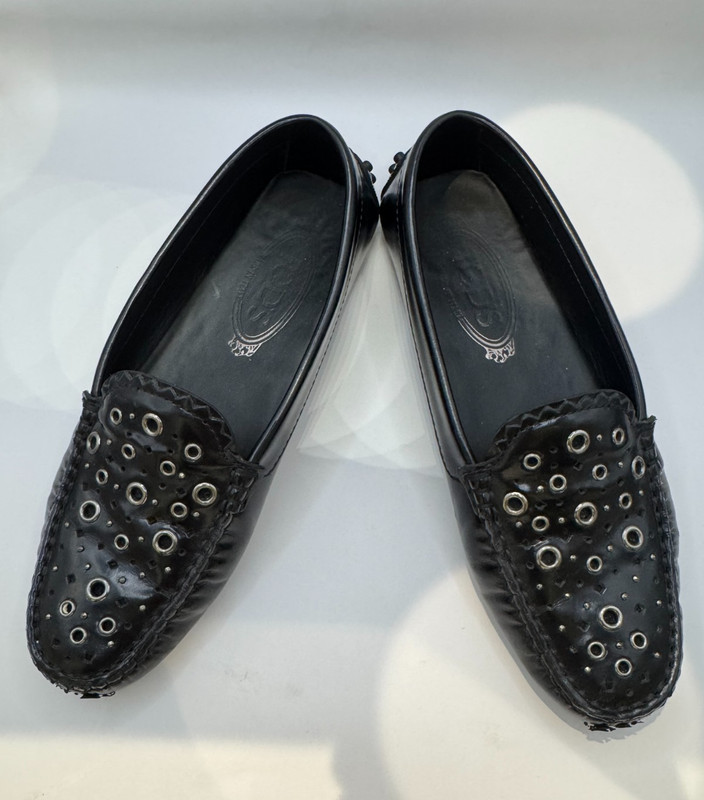 Tod's Black Patent Leather Laser Cut Loafers Size 35.5