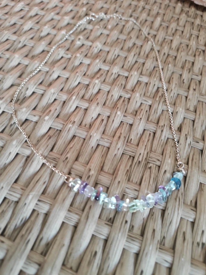 Rainbow Fluorite Crystal Necklace Raw Healing Crystals Empath Protection Choker - Image 4 of 4