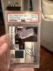TIGER WOODS 2002 Upper Deck Golf Fairway Fabrics On Card AUTO Silver PSA 6