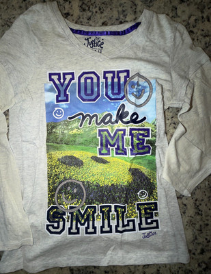 Girls Size 12 Justice ''You Make Me Smile'' Long Sleeve Shirt ~ Top ~ Smileys