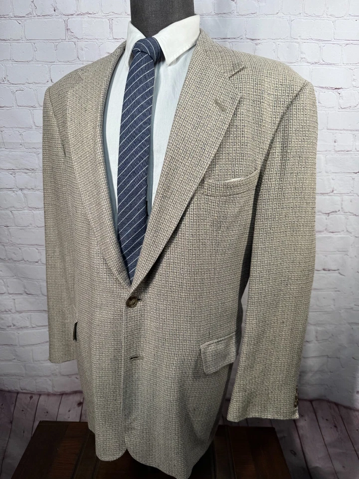NORM THOMPSON Mens Beige SILK Blend 2-Button Sport Coat Blazer Jacket 44L - Image 2 of 4