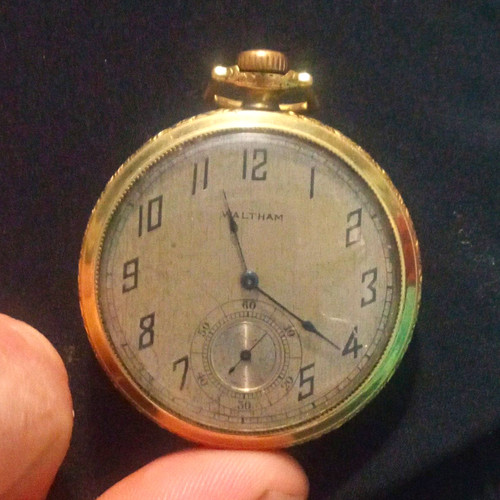 Waltham 15 Jewel Gold Filled Open Face Pocket Watch Silver Dial Mechanical