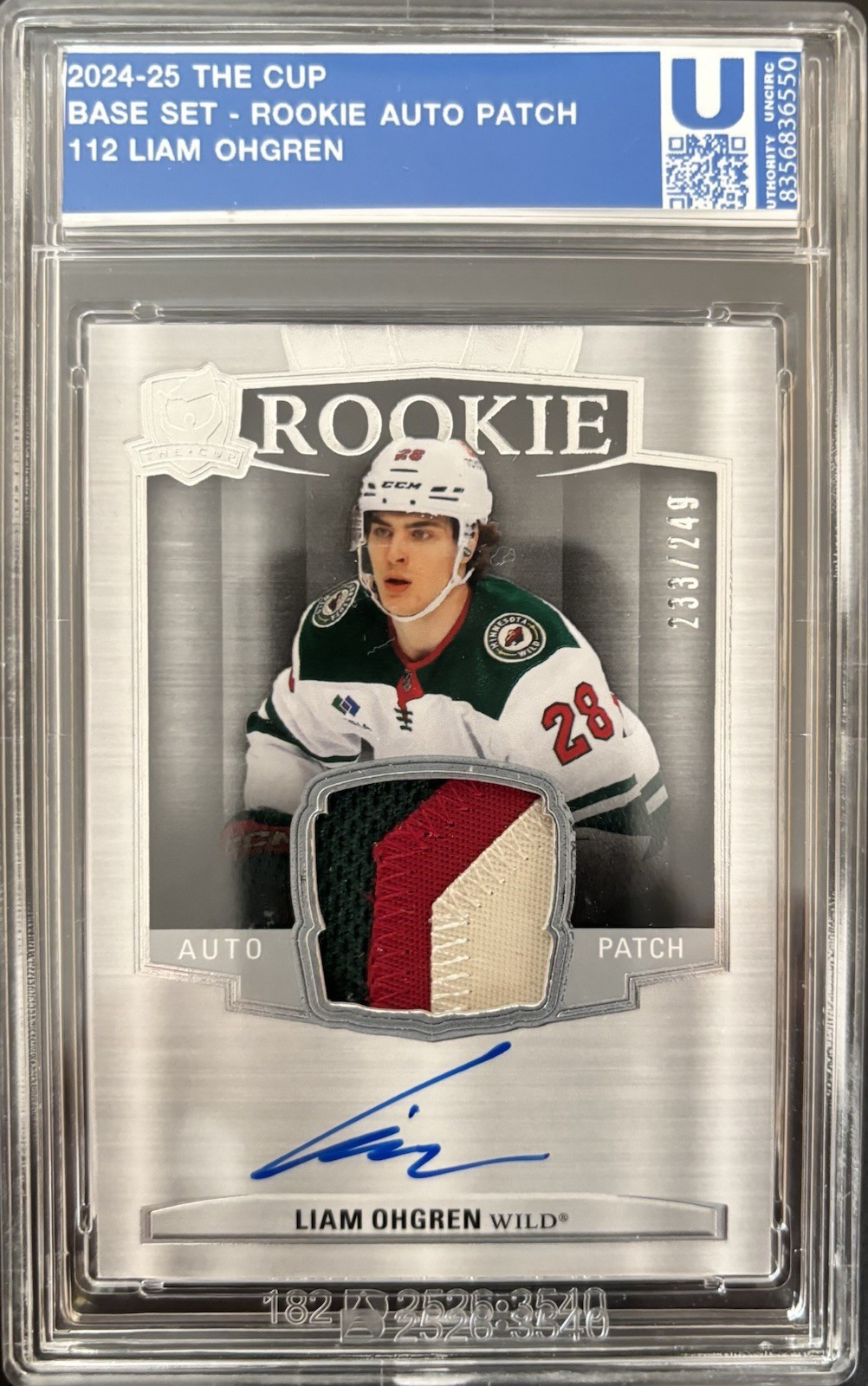 2024-25 Upper Deck The Cup Liam Ohgren Rookie Patch Autograph /249 #112