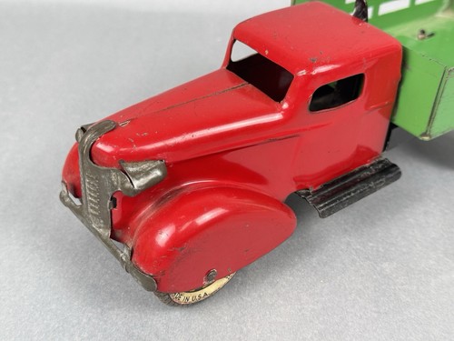 Vintage Wyandotte Pressed Steel Dump Truck Red Green USA Art Deco Rare - Picture 9 of 17