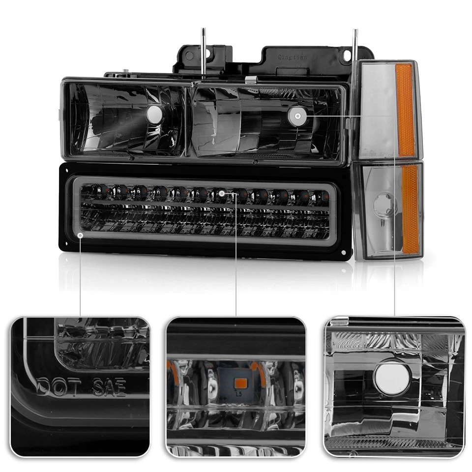 Faros ahumados GMC Sierra Chevy Silverado C/K C10 1988-1993 + luces LED de parachoques Foto 4 de 4