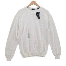Vtg IZOD Sweater Mens White Cotton Knit Long Sleeve Crewneck Pullover Size M
