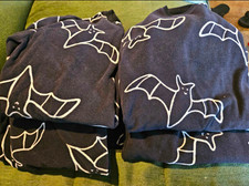 Halloween Bat Pattern Long-sleeve Pajamas, Black White, Size 14