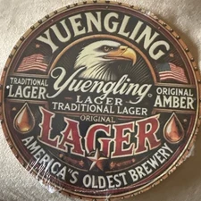 Metal “Yuengling Traditional Lager/original AmberBeer” Round Tin 8”x8”