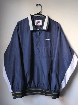VTG 90s Nike Center Swoosh 1/4 Zip Pullover Windbreaker Jacket Mens Large Navy 