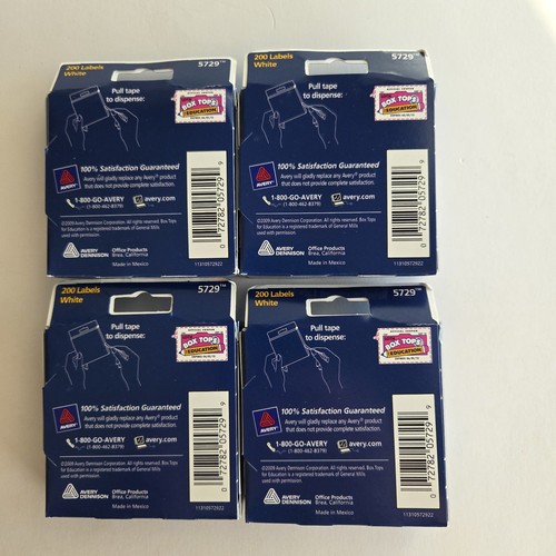 4 Boxes Avery Hole Reinforcement Labels New White 200 per box 800 total #5729 - Picture 2 of 3