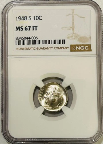 1948 S Roosevelt Silver Dime NGC MS67 FT