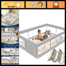 74x50 Inch Baby Playpen with Soft Mat, Toddler Safety Gate, Indoor Play Yard