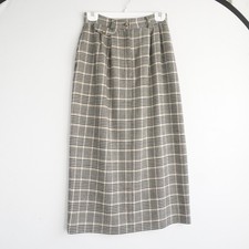 VTG Talbots Plaid Wool Lined Midi Skirt Size 6 Black Tan Preppy Academia teacher