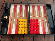 Vintage Lg Crisloid Butterscotch Marble Red Marble Bakelite Full Set Backgammon