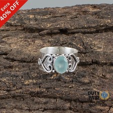 Valentines Sale Aqua Chalcedony Gemstone Wife Band Ring Jewelry Sterling Silver