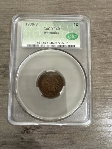 1908-S CAC XF40 1C WitterBrick Indian Cent