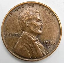 1958 D Lincoln Wheat Cent Woody XF Wood Grain Penny Improper Alloy Mix EF