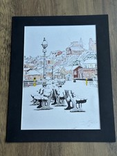 Mark Leary Art Watercolour Painting Snow Fallen On Whitby Pier
