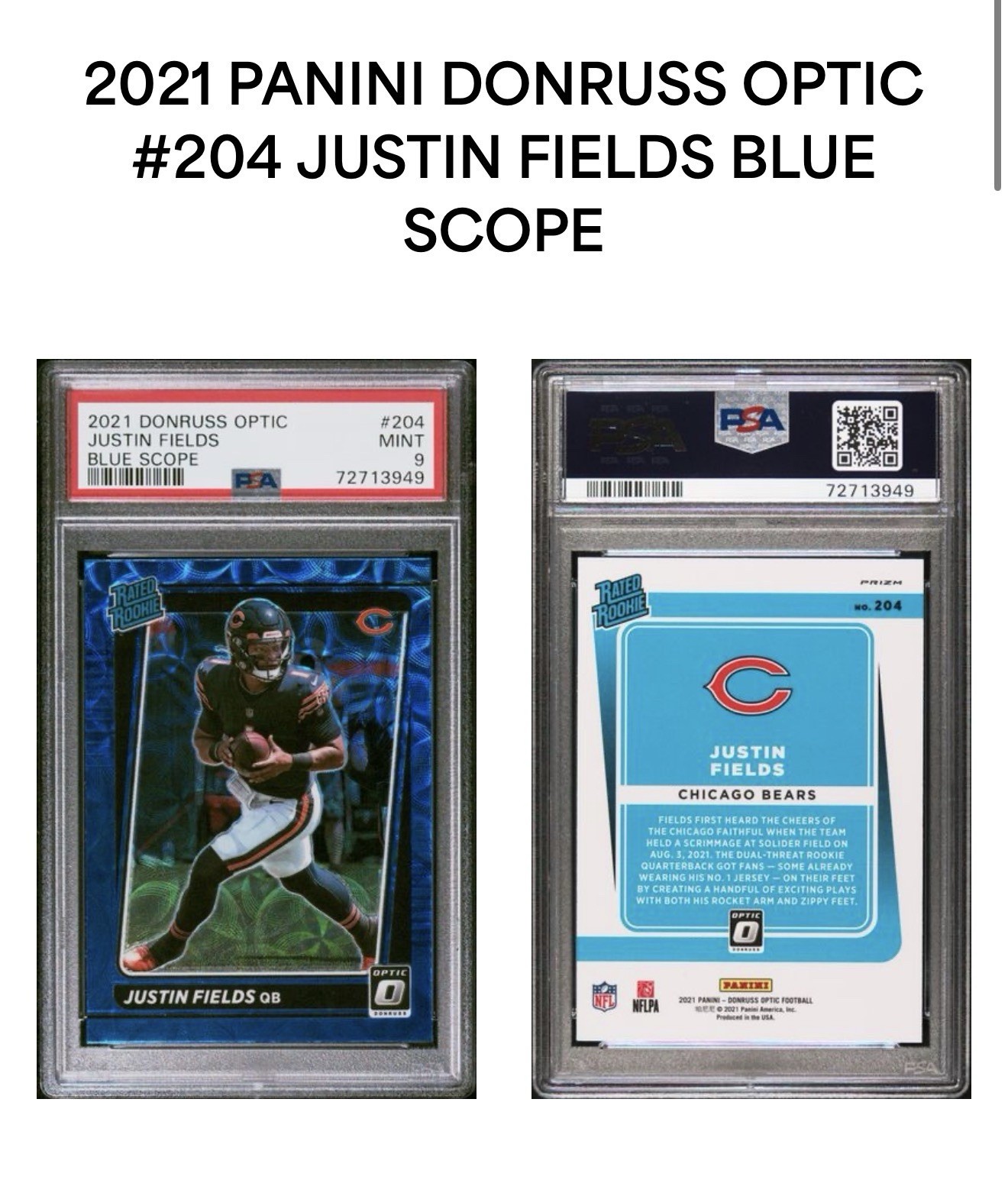 2021 Panini Donruss Optic -Rated Rookie Justin Fields #204 Blue Scope Prizm (RC)