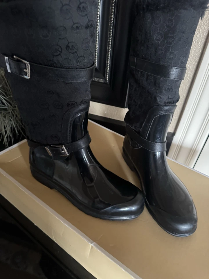 Michael Kors Fulton Arnés Negro Acolchado Imitación Piel Botas de Lluvia Mujer Talla 10 Foto 4 de 4