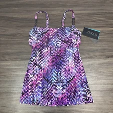 Profile Swimwear Purple Snakeskin Tankini Top Stone Detail With Tags Size 32D