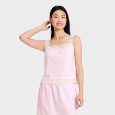 Women's Lace Trim Tank Top - A New Day Pink S