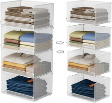 4-Tier Stackable Closet Organizers and Storage Shelves, Foldable Closet Shelf Or