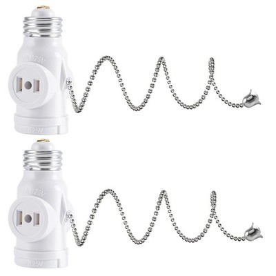 DiCUNO E26 Light Socket to Plug Adapter, 2 Polarized Outlet Bulb White 