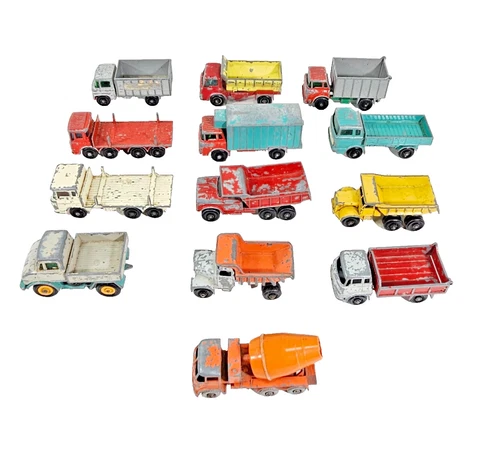 Job Lot Of 13 Matchbox Lesney Vintage Diecast Truck Lorry Dumper Mixer Unboxed.