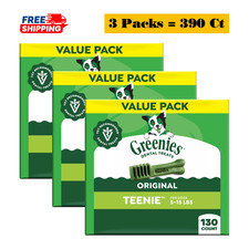 3 Pack,Greenies Adult Teenie Dog Dental Treats - Natural, Oral Health, 130 Ct