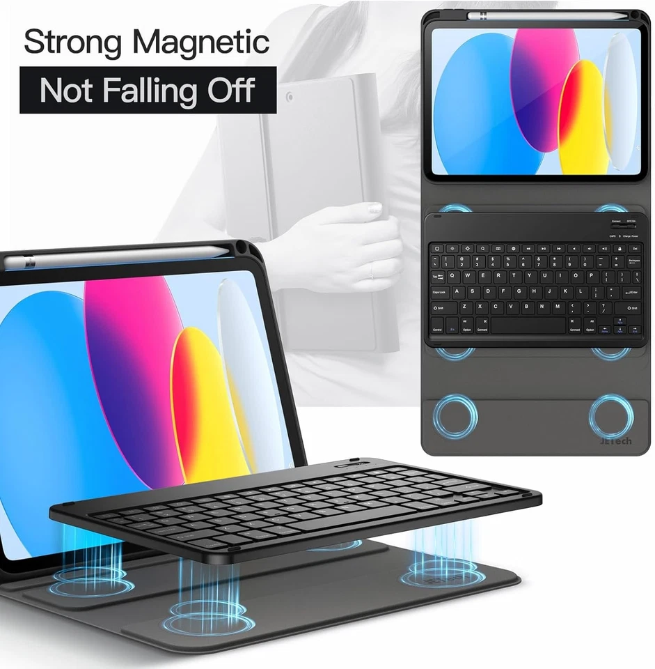 JETech Keyboard Case for iPad (A16) 11th/10th 11/10th, Black - Image 4 of 4