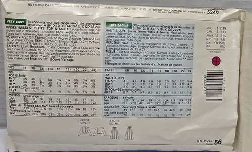 Butterick See & Sew Now Pattern 5249 Top & Skirt Size B 14*16*18 Pre Cut - Picture 2 of 4