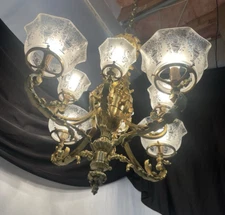 RESTORED 1800s Antique Chandelier Gasolier Victorian Art Nouveau French Rococo