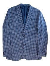 Ermenegildo Zegna Silk Angora Wool Blue Black Check Soft Blazer Drop 8 54L EU 40