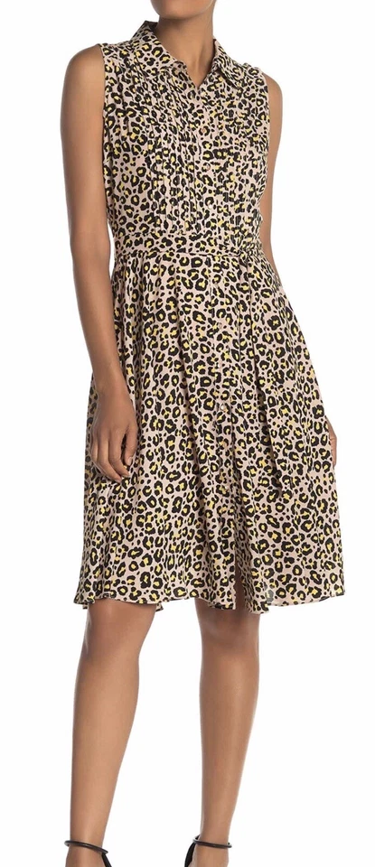 Nuevo en Paquete Vestido Nanette Lepore Sin Mangas Pintuck Plisado Leopardo Talla: 8 Precio de venta sugerido por el fabricante: $128