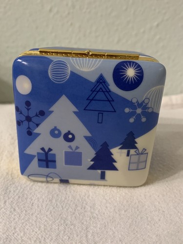 Mikasa Trinket Box Hinged blue Winter scene FK001 Holiday Elegance Porcelain - Picture 5 of 9