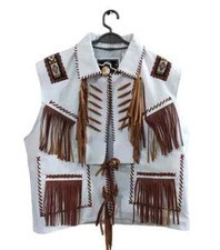 Men Native Traditional Western Cowboy Leather vest Fringe  Beaded
