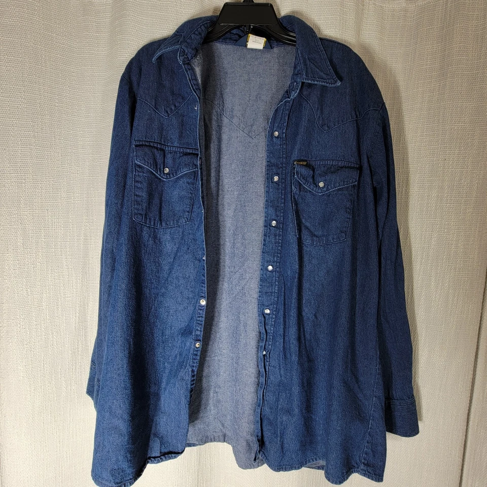 Винтажная джинсовая рубашка OshKosh B'Gosh на пуговицах с длинным рукавом мужская размер XL длинная - Изображение 2 из 4