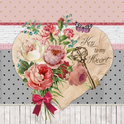 3 lose Servietten ~ Key to my Heart Schlüssel Herz Liebe Rosen verliebt 