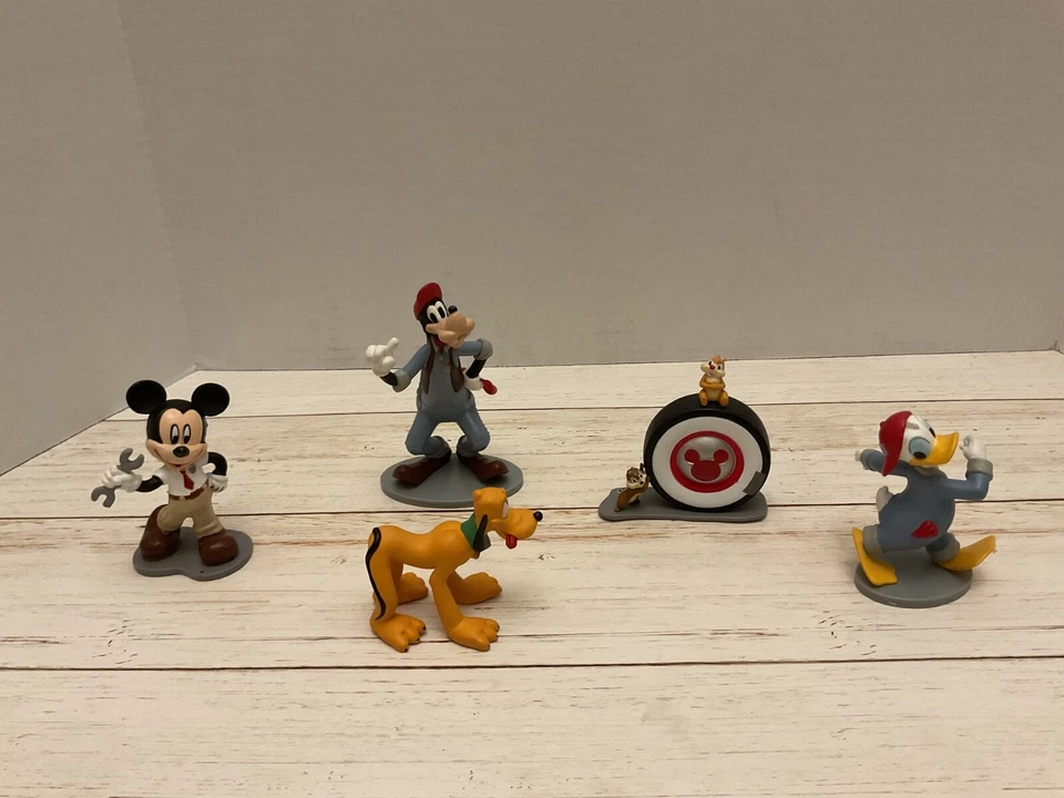 Disney Mecánico Mickey Goofy Pluto Donald Chip Dale PVC Figuras Lote Coche Pastel Top Foto 2 de 4