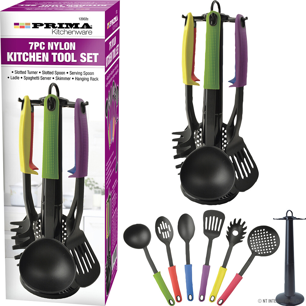7PC KITCHEN UTENSILS WITH STAND NYLON COOKING NON STICK SET SPOON