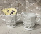VTG Westmoreland White Milk Glass Paneled Grape Cream and Sugar Set