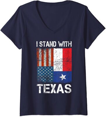 Support Texas I Stand With Texas Texan Flag Border Ladies' V-Neck Tshirt