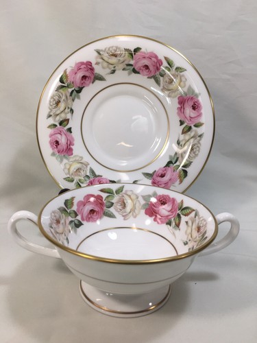 (8) Royal Worcester "Royal Garden" Large CREAM SOUP SETS Pink/White Roses MINT! - Picture 7 of 12