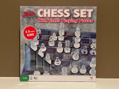3D CHESS SET with Glass Pieces - NEW!!  FREE SHIP!!
